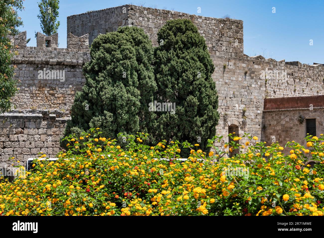 Ein Teil der Stadtmauer von Rhodos Stadt Stock Photo