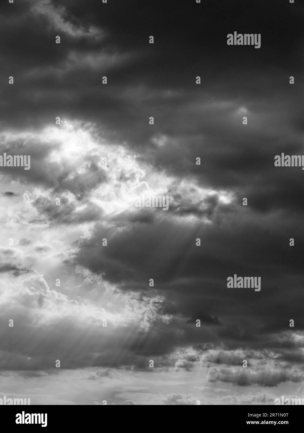 Black and White Landscape of Dramatic Skys, Evening Sunlight, Caversham, Reading, Berkshire, England, UK, GB. Stock Photo