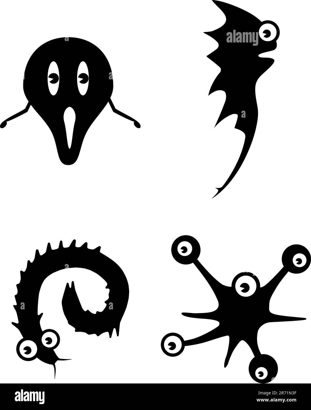 bacteria worms vector collection silhouette on white background Stock Vector