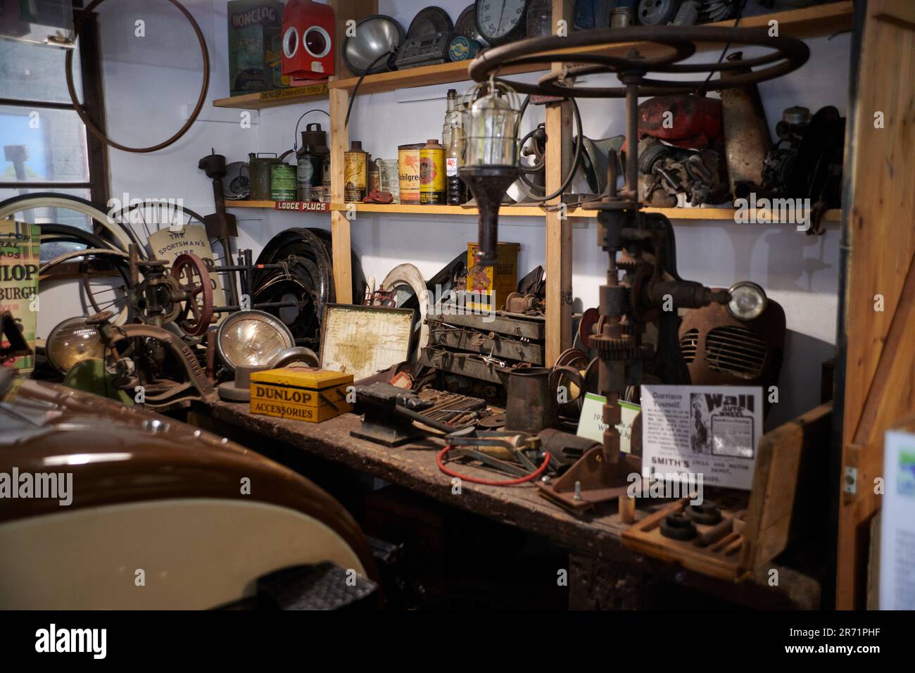 Stylish Vintage Hobby Motorcycle Garage Workshop Stock Photo