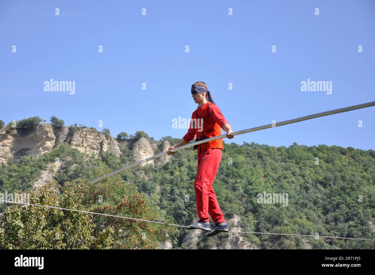 Russia. Dagestan. Majalis. tightrope walker Stock Photo