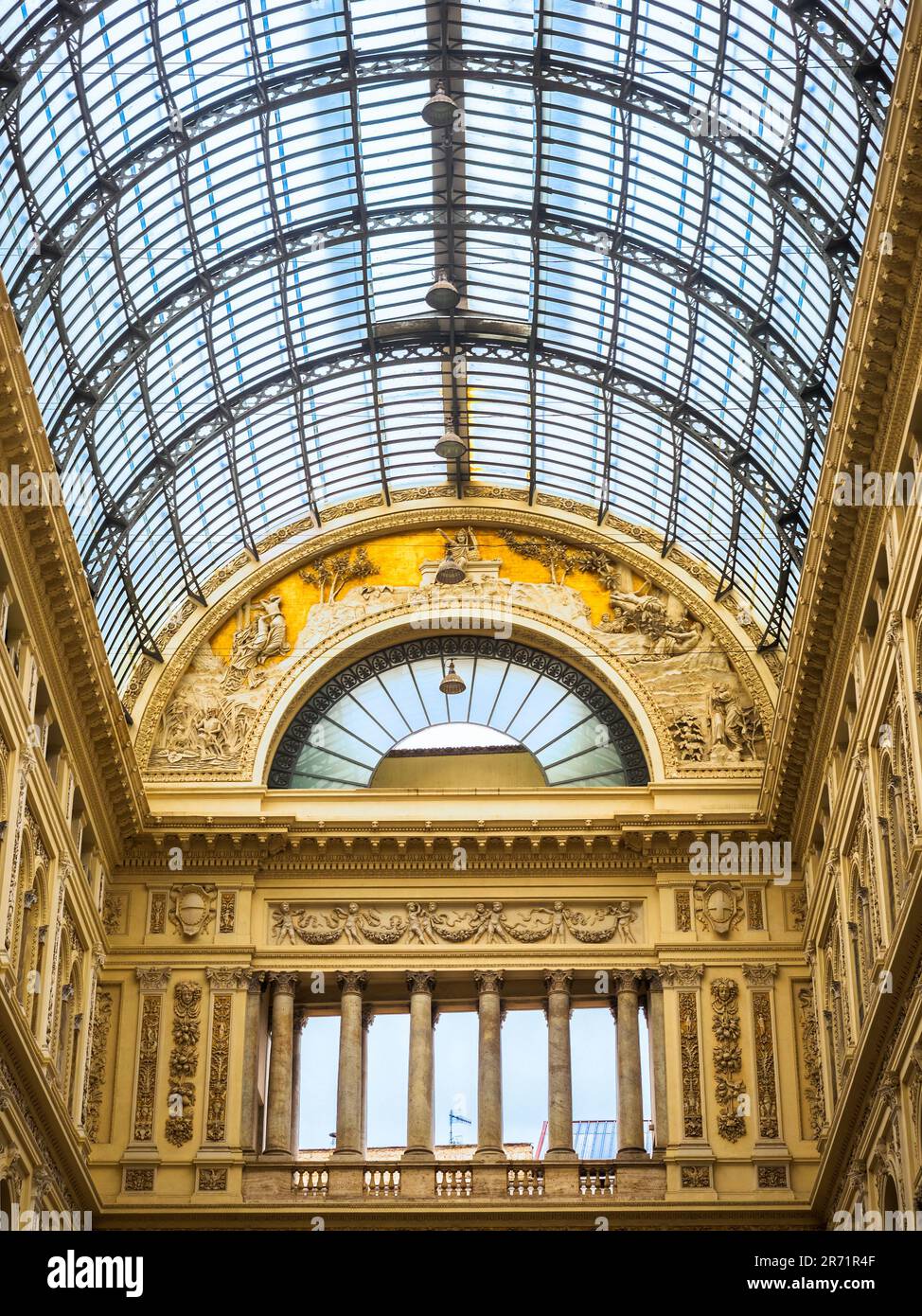 Glass Dome of Galleria Umberto I shopping gallery built between 1887 and 1890 and named after Umberto I, King of Italy at the time of construction - Naples, Italy Stock Photo