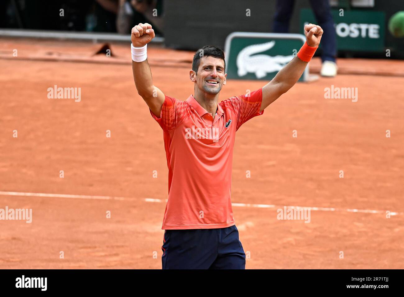 Paris, France. 11th June, 2023. Novak Djokovic celebrates his victory