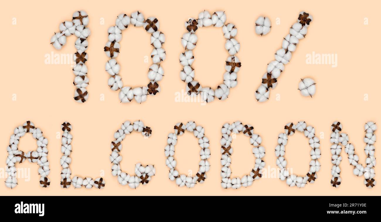 Lettering 100 algodon from spanish language means cotton, made of