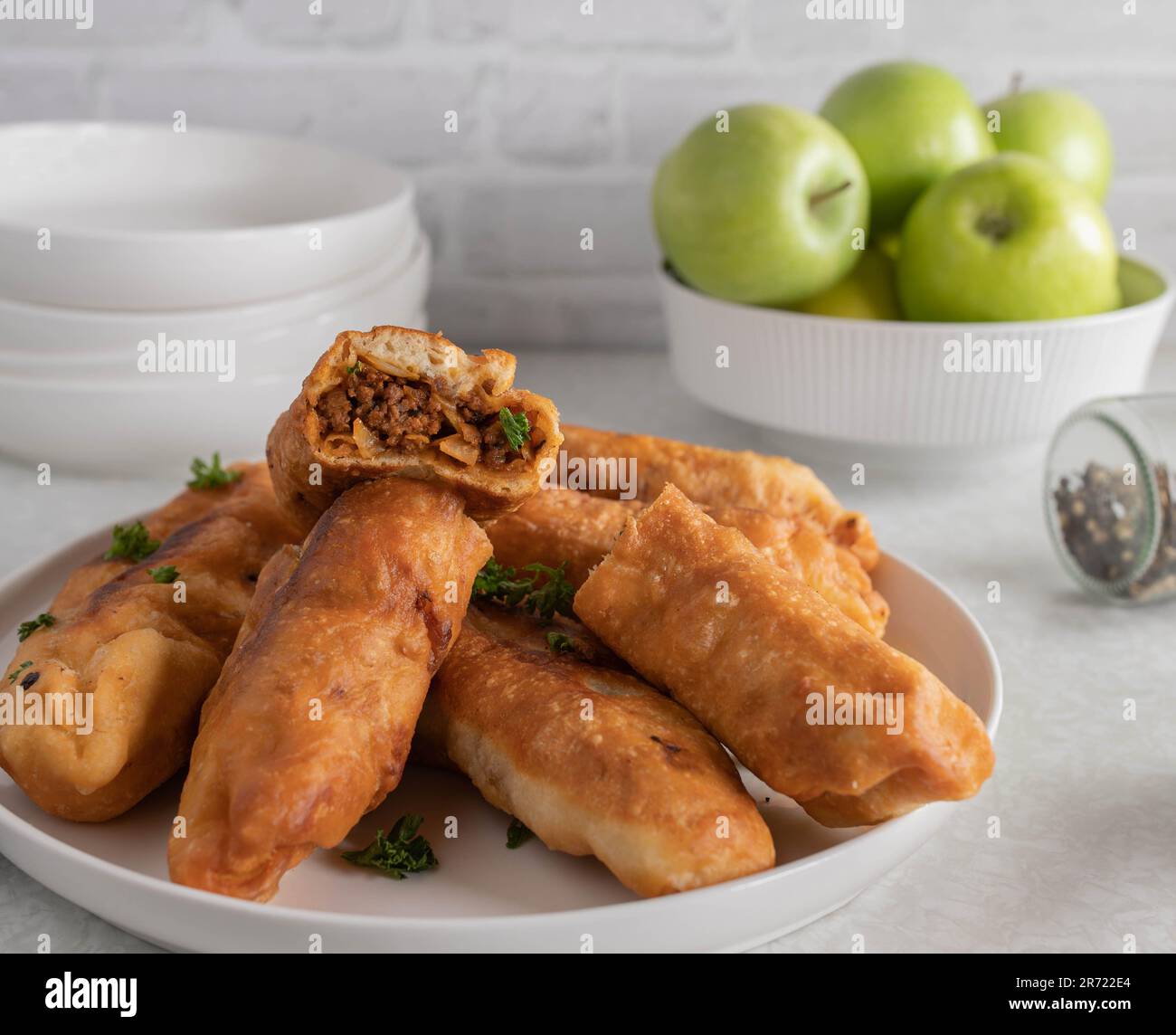 Meat pockets with ground beef and cabbage filling Stock Photo Alamy