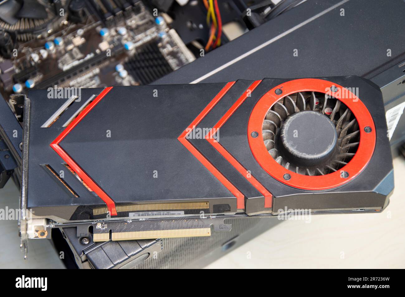 top view computer graphics card with dust stuck, computer repair Stock