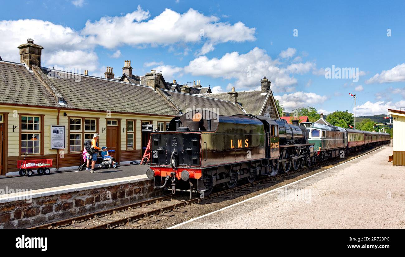 Strathspey Steam Railway Scotland early summer the steam train LMS 5025