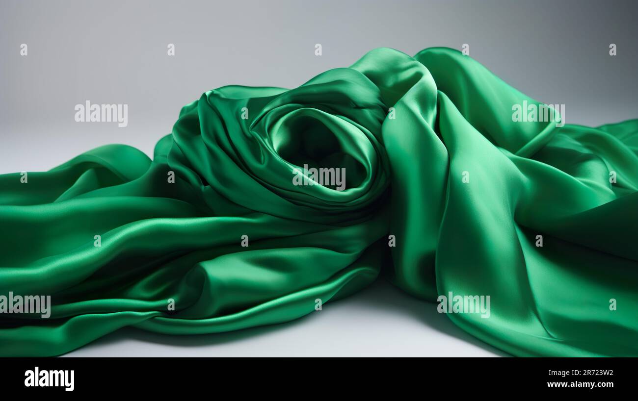 A luxurious green silk fabric with an incredibly soft and smooth ...