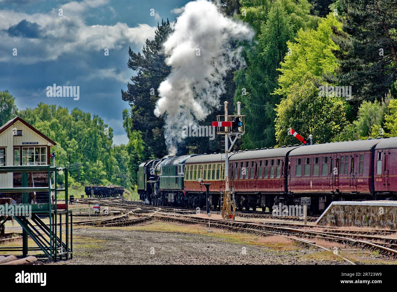 Strathspey Steam Railway Scotland early summer the steam train LMS 5025