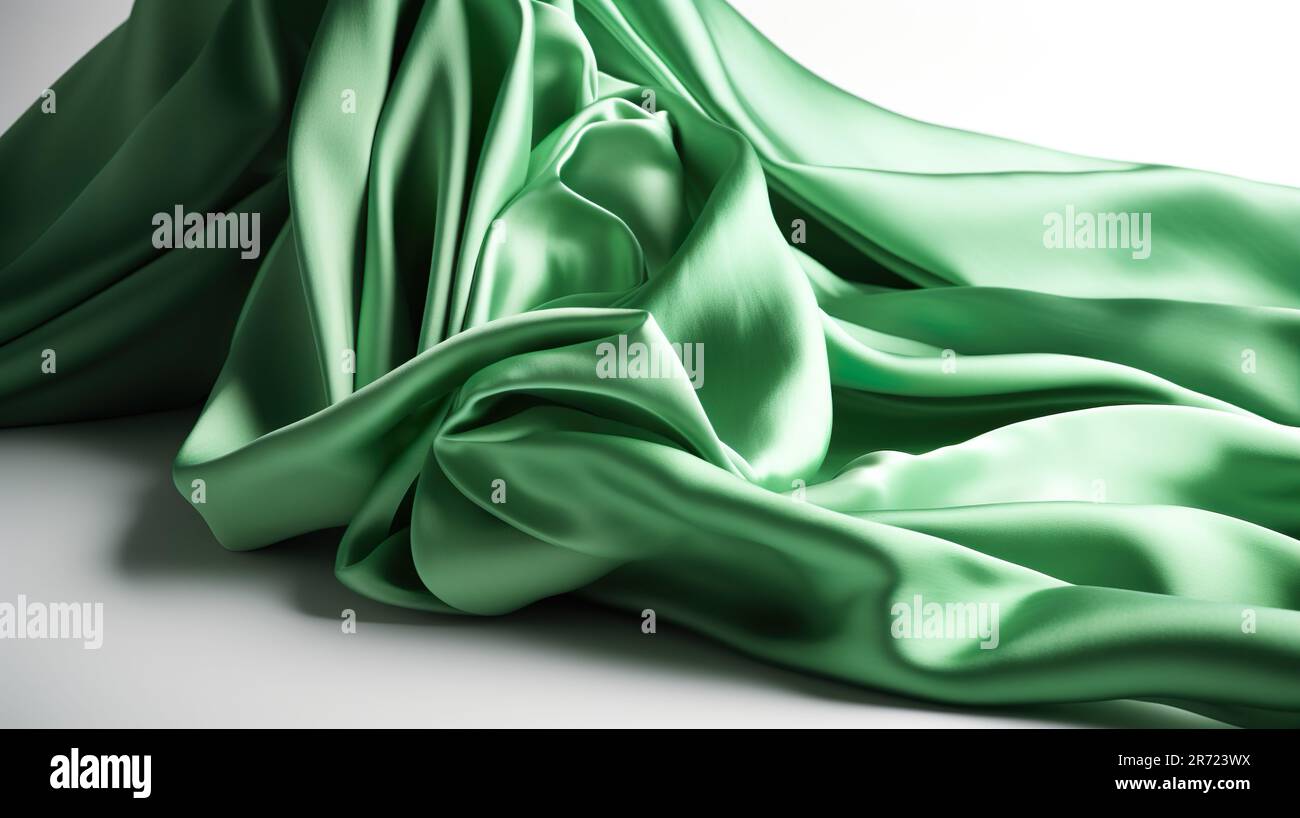 A luxurious green silk fabric with an incredibly soft and smooth ...