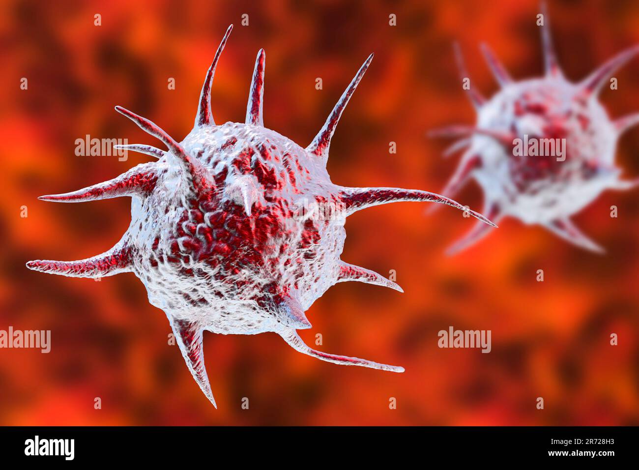 Computer illustration of an abstract pathogenic microorganisms which can be used as a medical or scientific background. Stock Photo