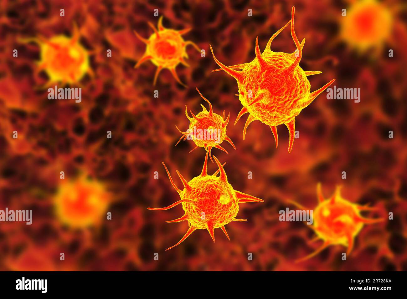 Computer illustration of an abstract pathogenic microorganisms which can be used as a medical or scientific background. Stock Photo