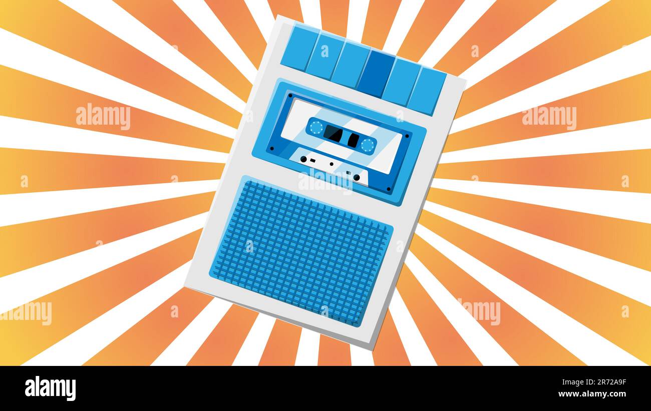 Old retro vintage hipster voice recorder with music audio tape cassette