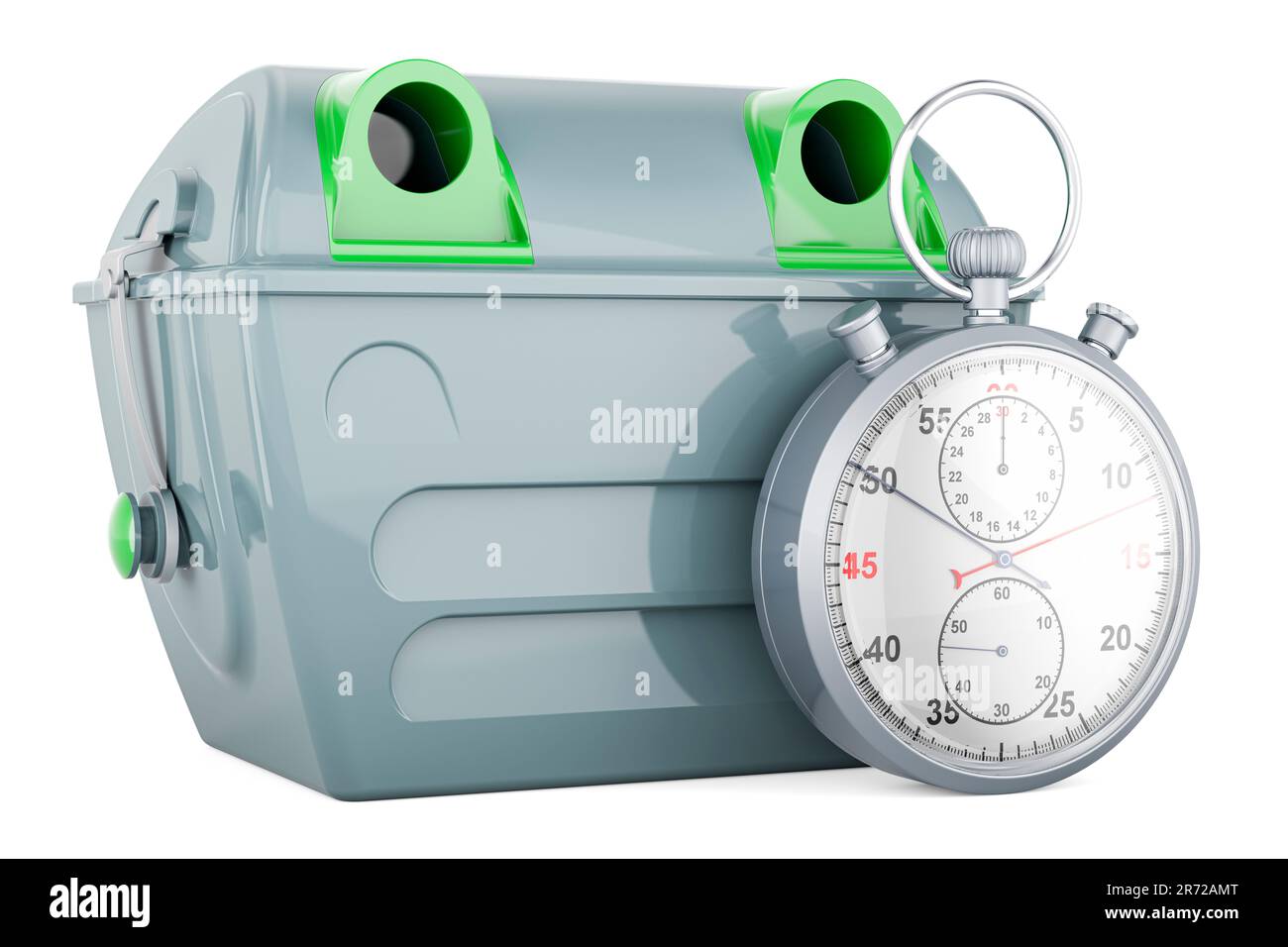 Timer Garbage Gray garbage container with stopwatch, 3D rendering isolated on white ...