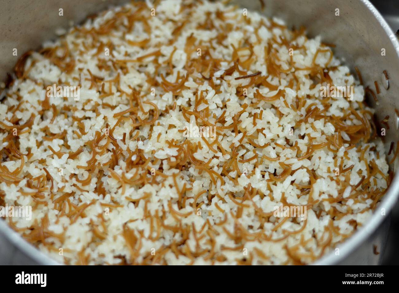 Egyptian rice with vermicelli cooked on hot steam, short grain white