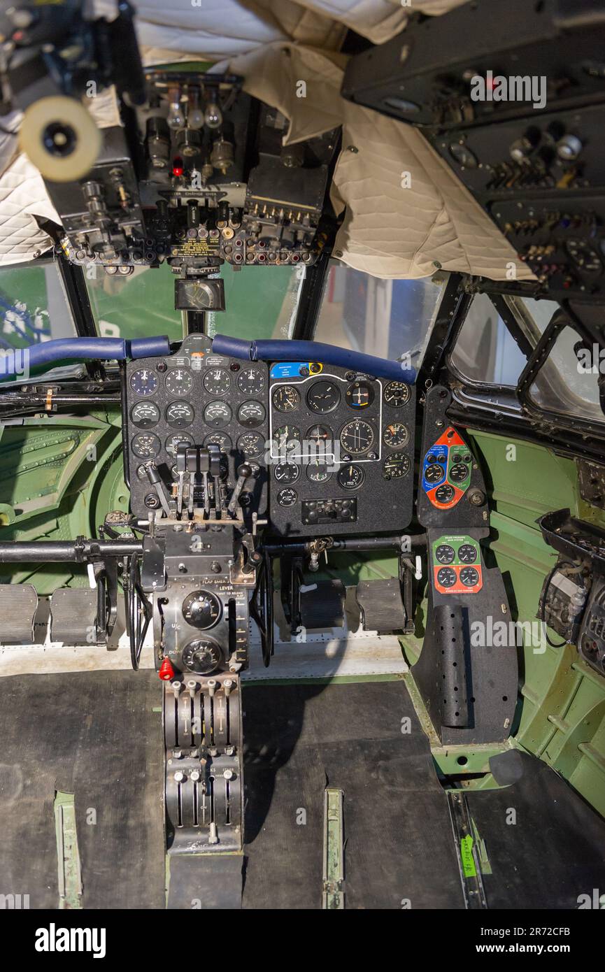 Reconstructed cockpit of a DH Comet 106 1A at the De Havilland Aircraft Museum, Colney, Hertfordshire Stock Photo