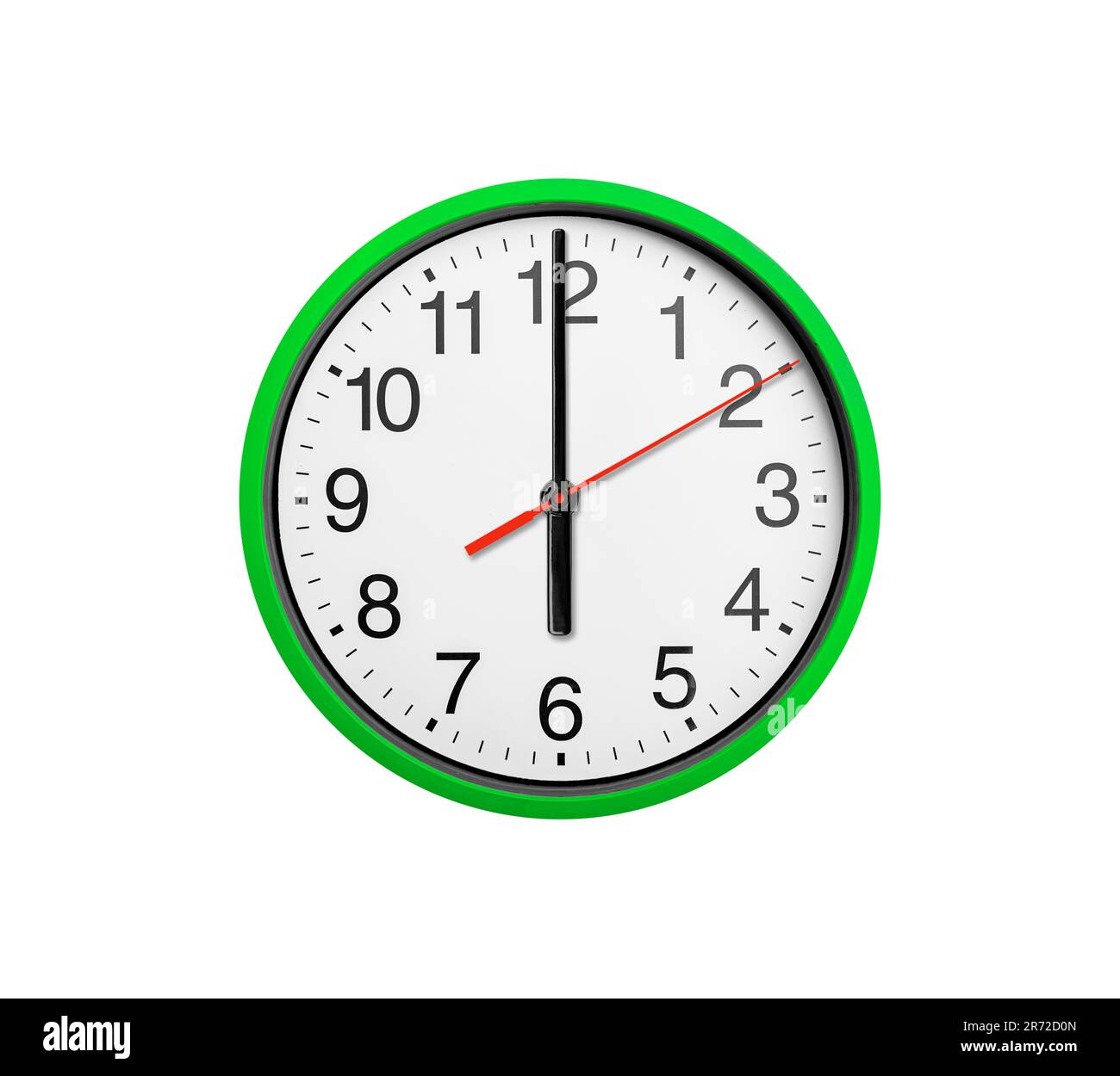 Round clock with arrows isolated on white. Stock Photo
