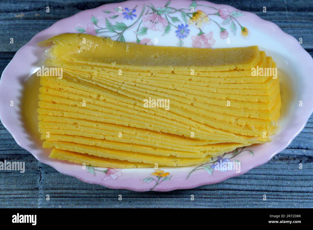 Slices of Egyptian Rumi cheese, also called gebna romiya or gebna