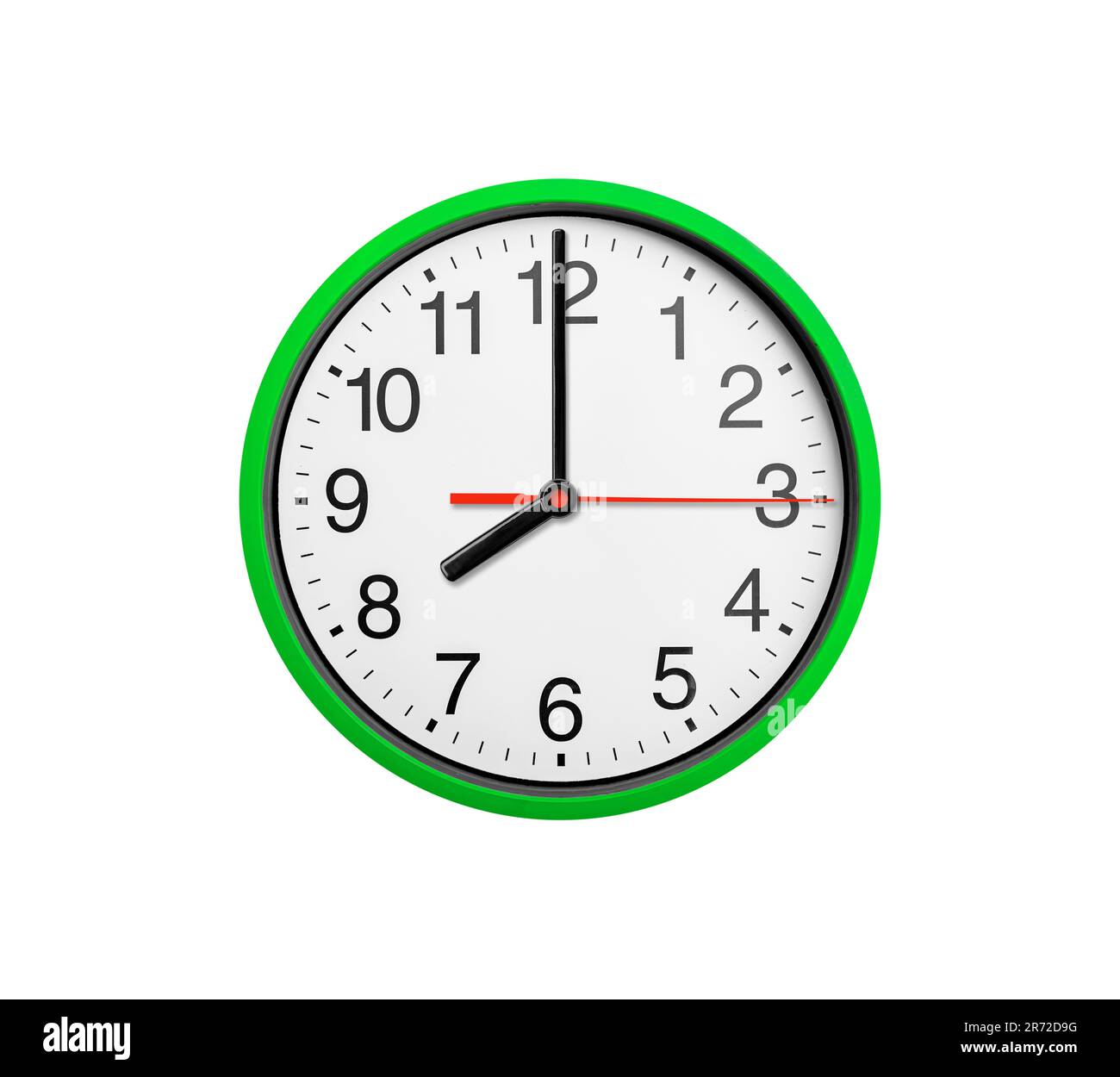 Round clock with arrows isolated on white. Stock Photo