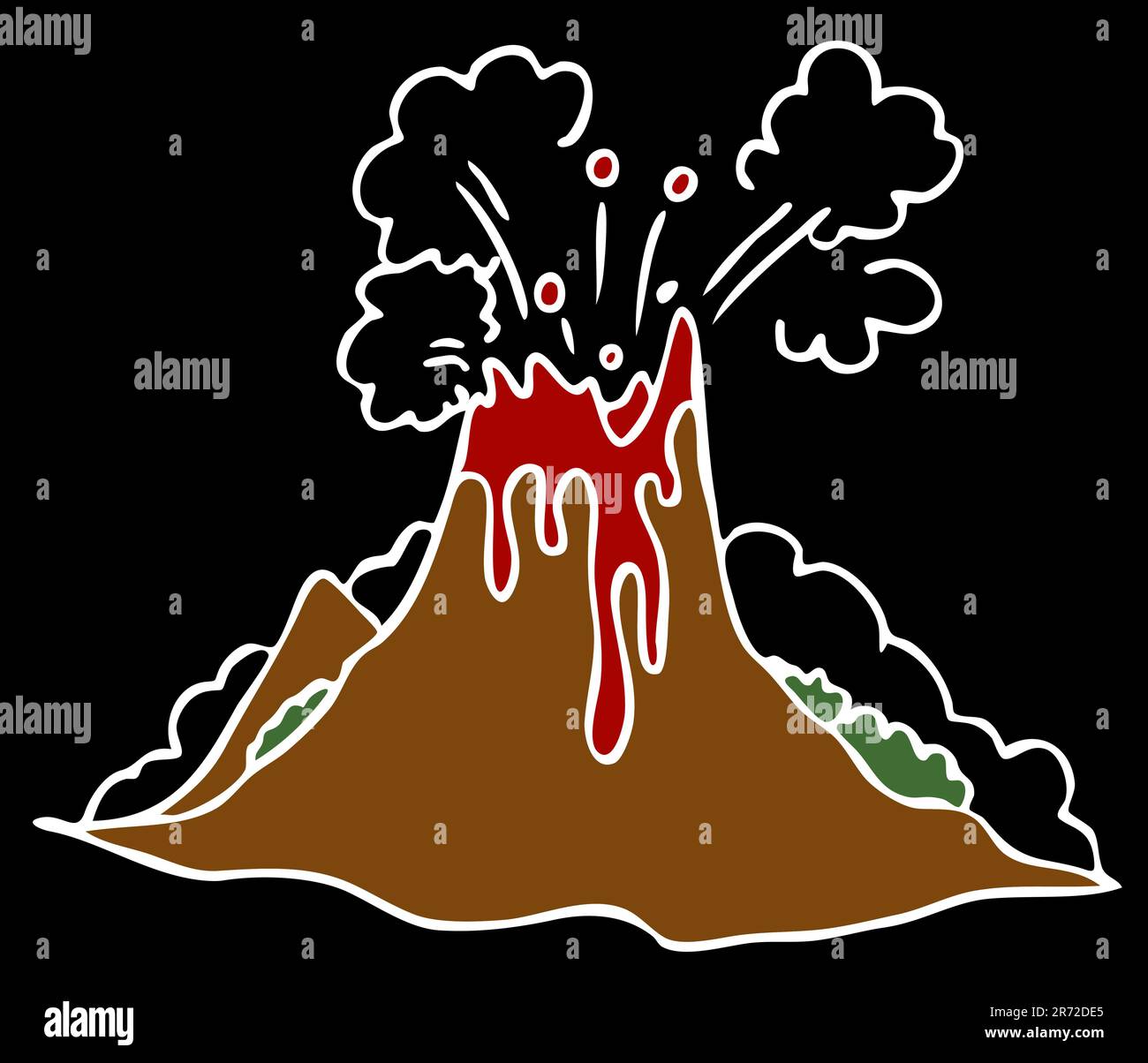 An image of a exploding volcano on a black background. Stock Vector