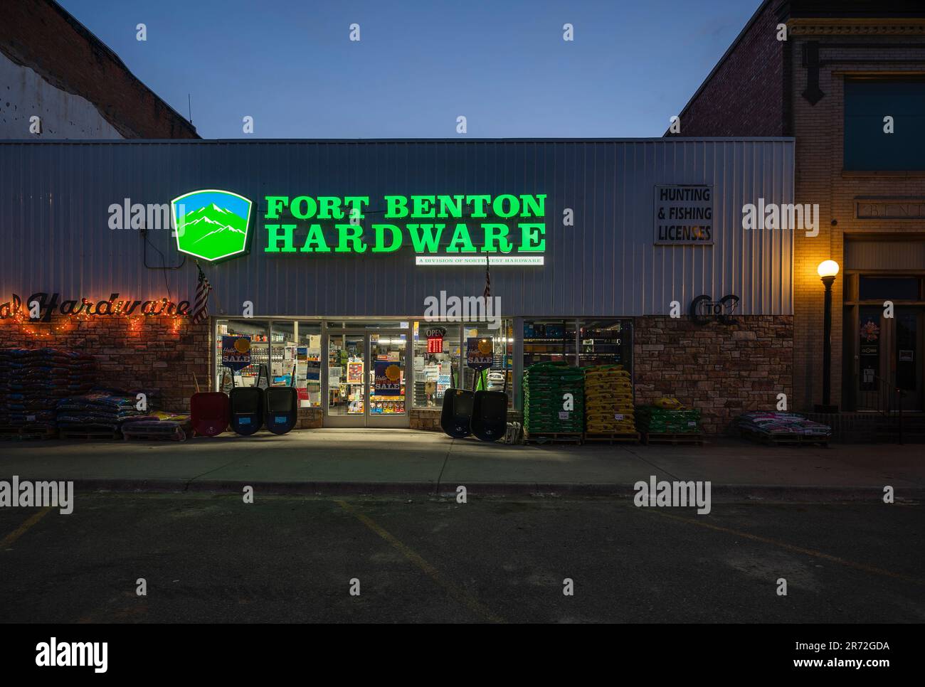 Fort Benton, Montana, USA June 06, 2023 Night view of the