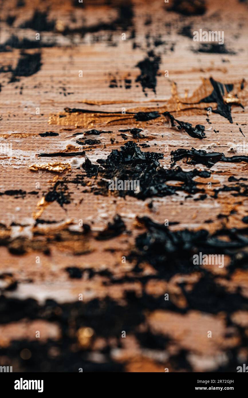 Abstract contemporary paint beige black oil strokes texture. Artistic background. Smear brushstroke Stock Photo