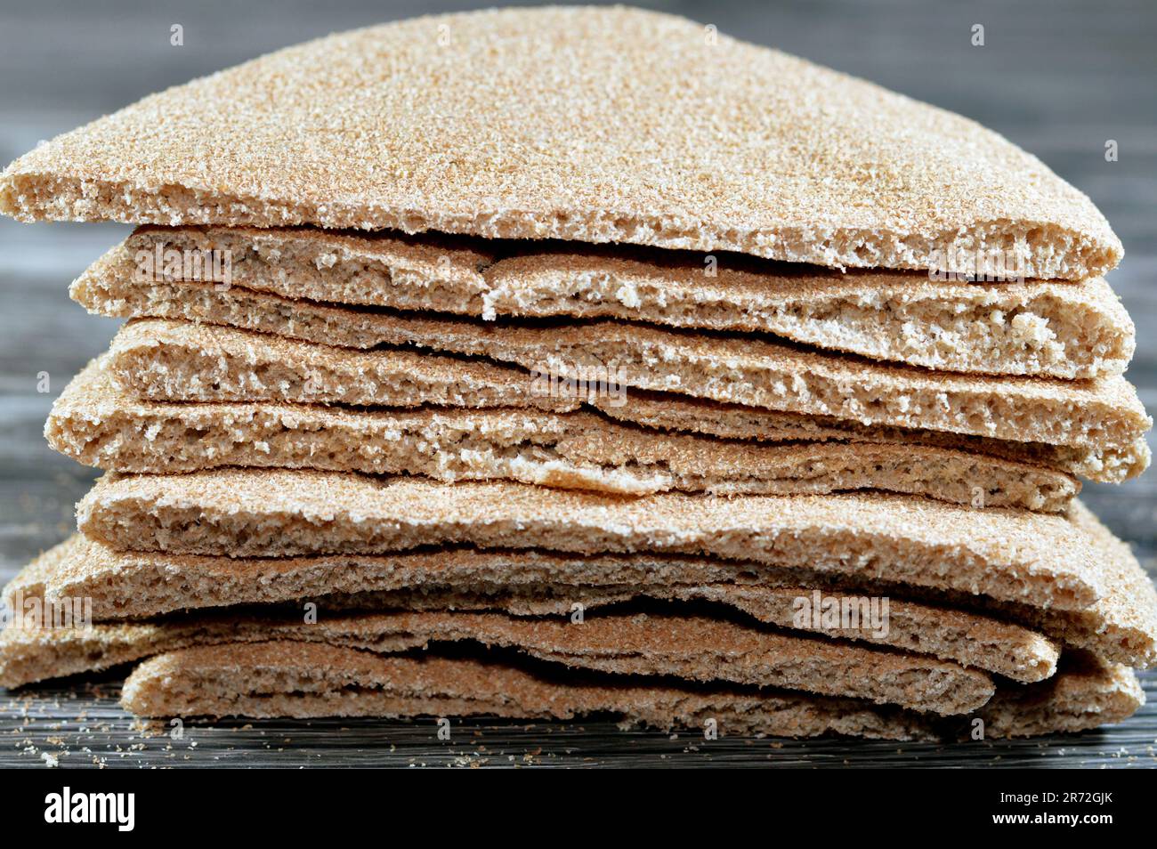 Brown baked pitta bread flatbread made mainly in bran, Bran breads used