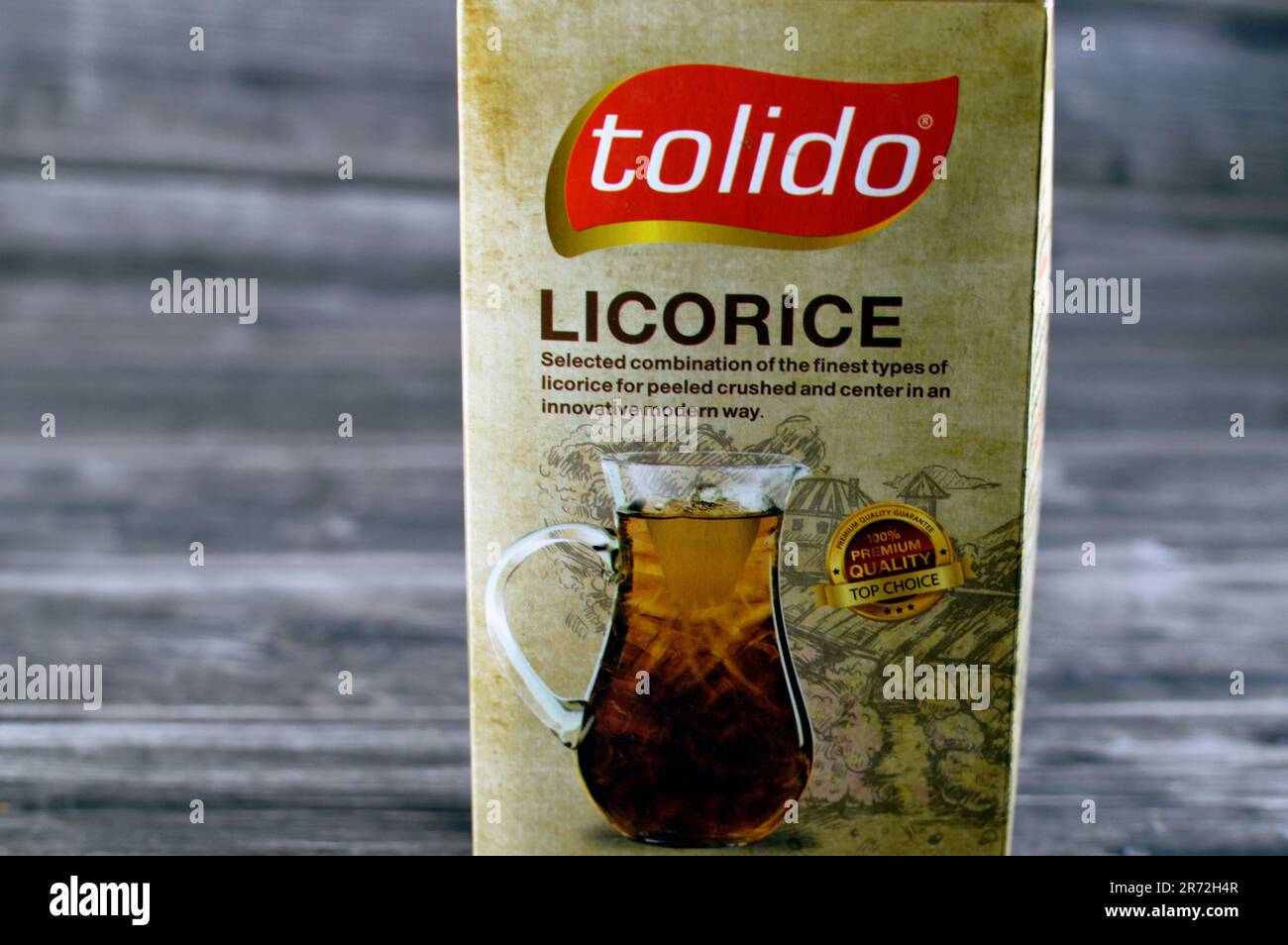 Cairo, Egypt, June 5 2023 Tolido crushed and peeled licorice