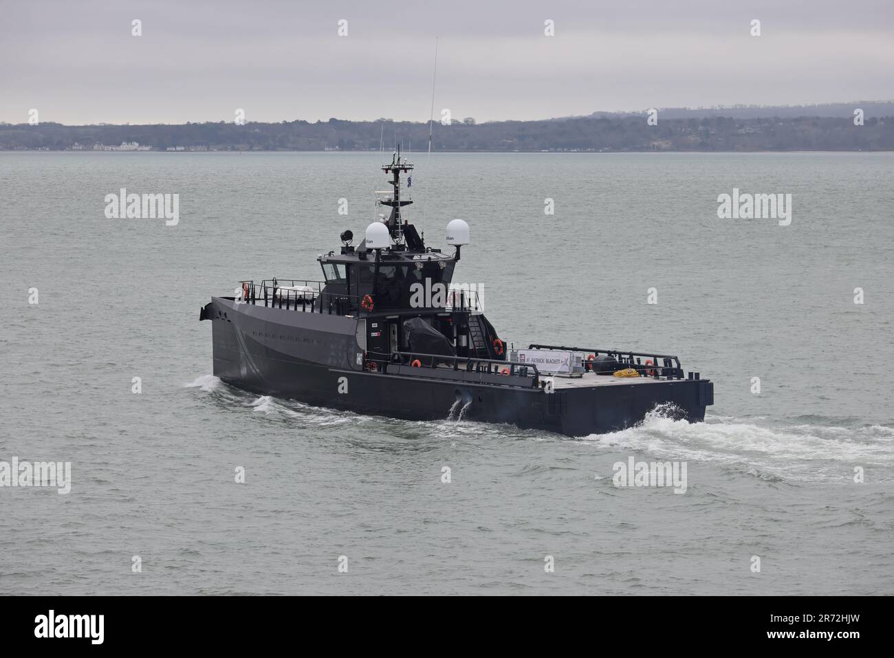 The NavyX experimental vessel XV PATRICK BLACKETT heads into The Solent to continue its trials Stock Photo