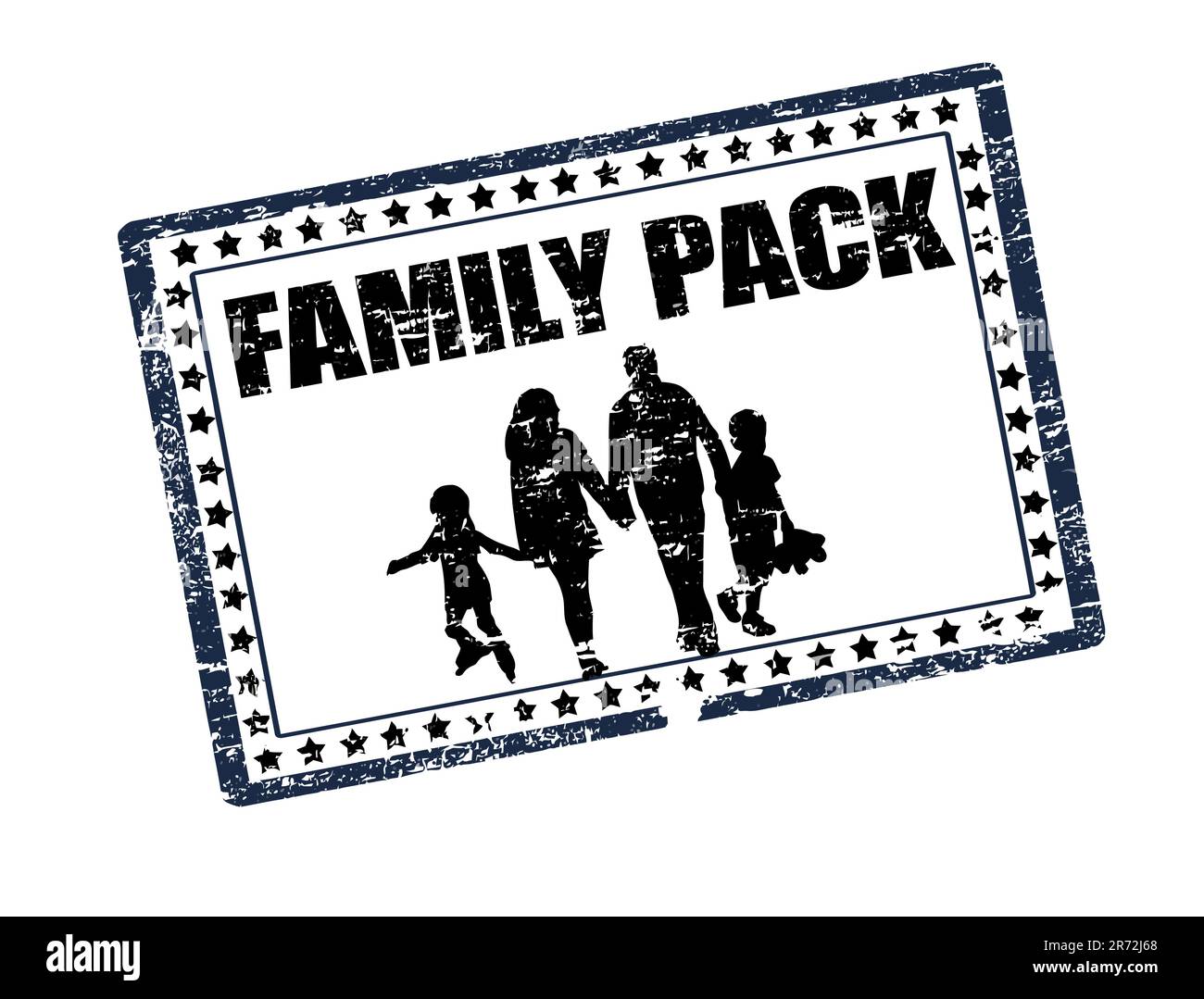 Grunge rubber stamp with family shape and the text family pack written