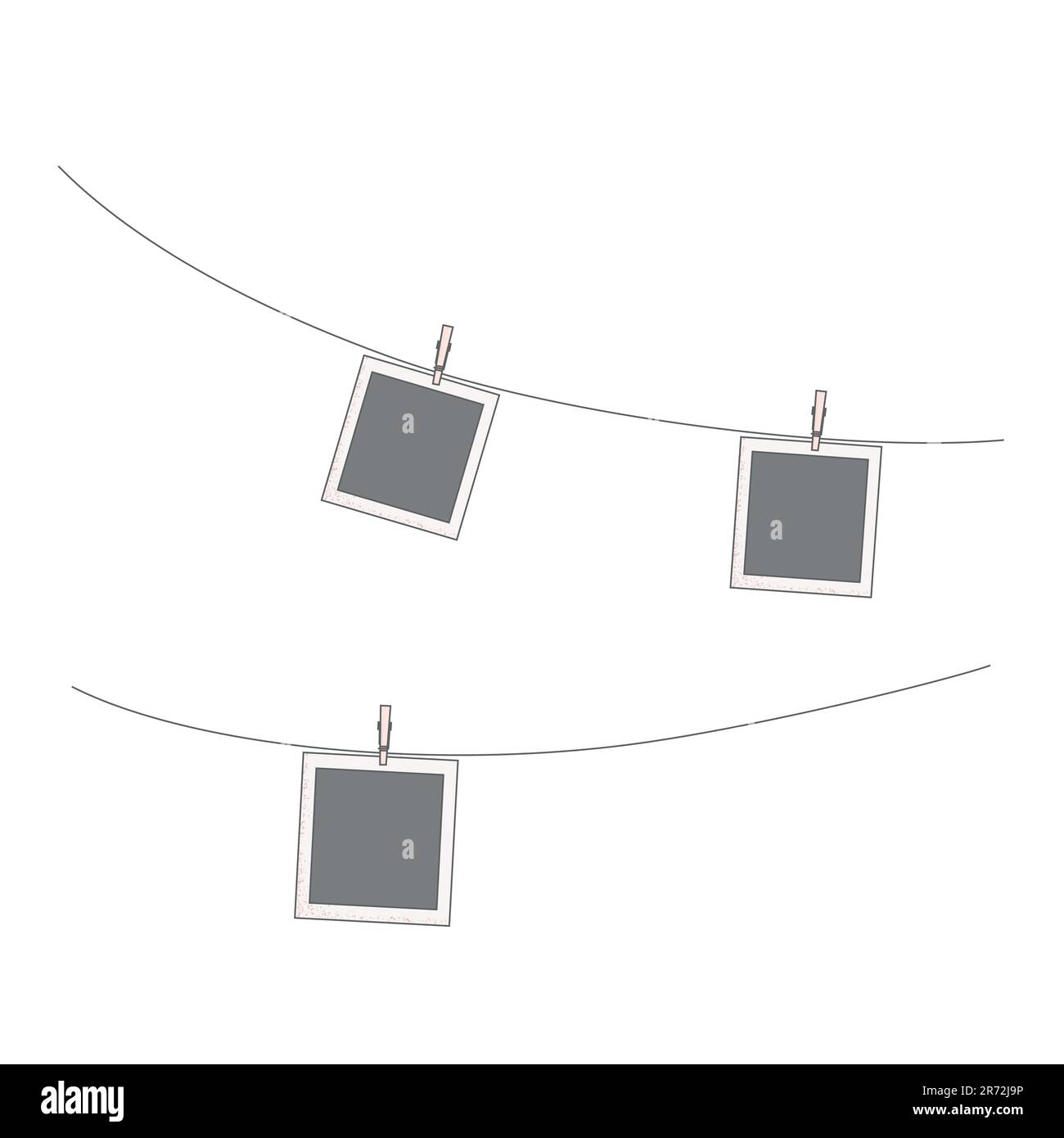 Hanging at string photos, frame. Set of simple mockup vector Hanging at string photos, frame. Set of simple mockup vector