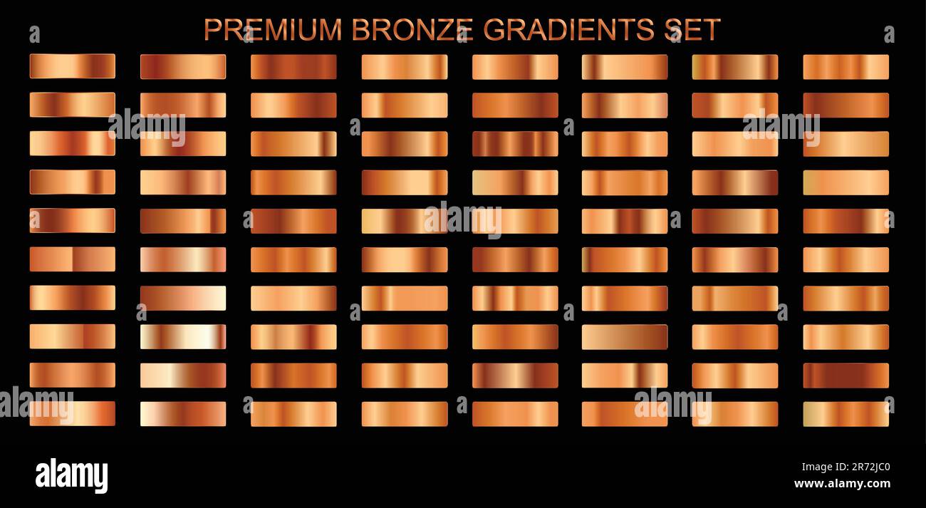Premium Bronze Gradients Set. Copper or Rose Gold Premium Gradient Swatches Palette Set. Stock Vector