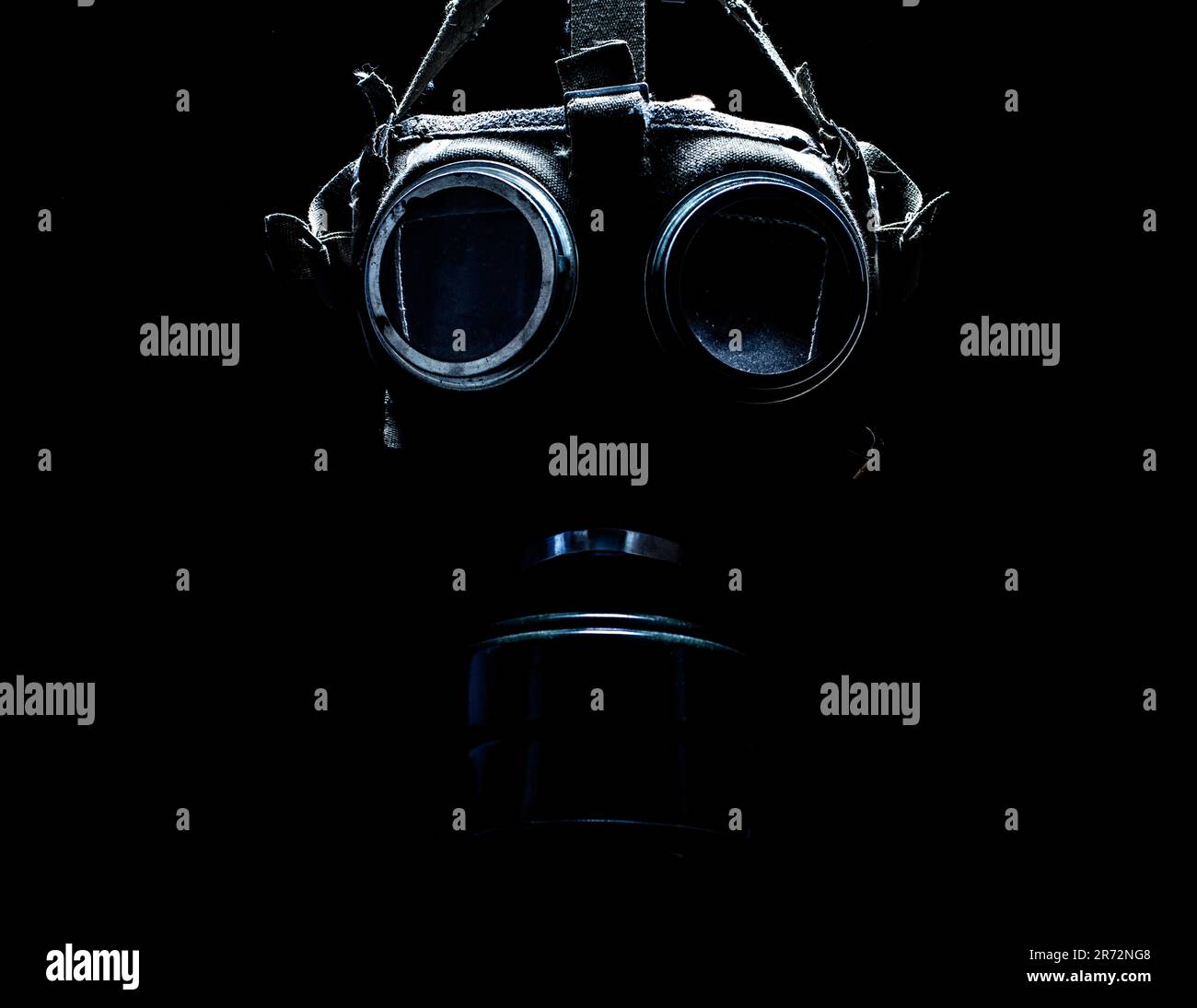 gas mask in the dark Stock Photo