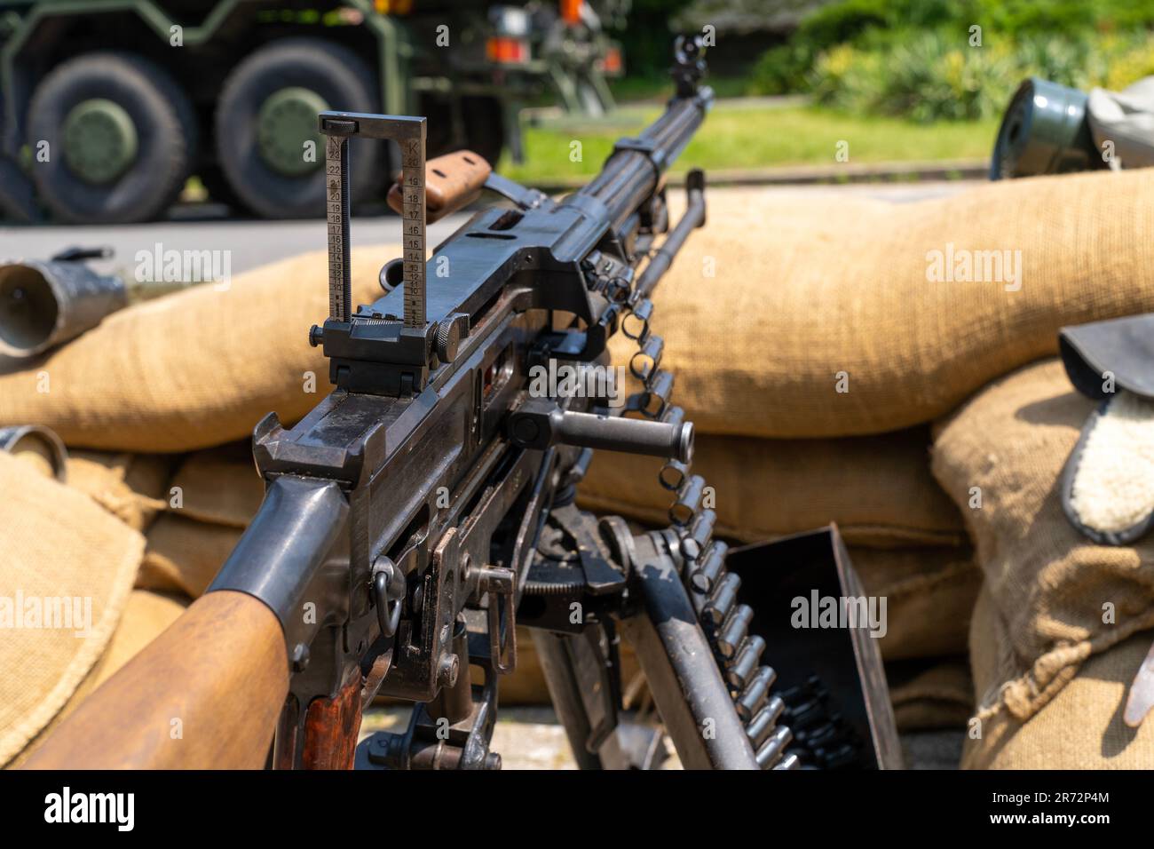 Soviet NSV heavy machine gun with sandbags Stock Photo - Alamy