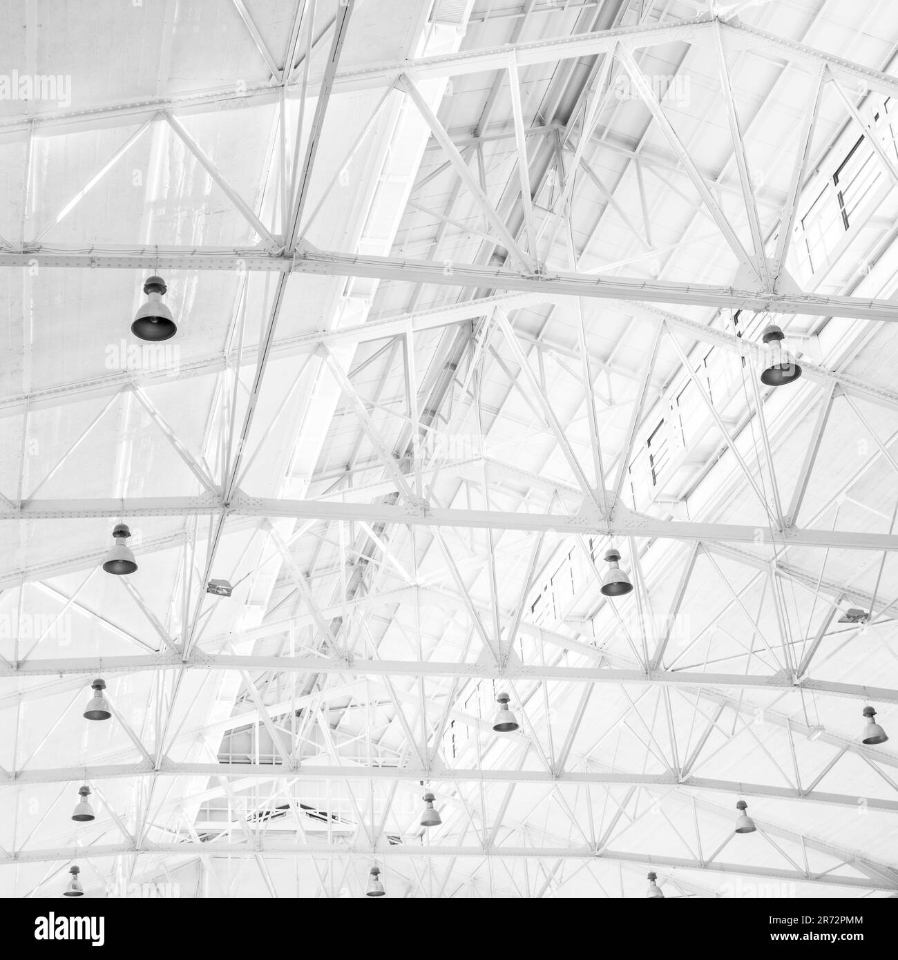 white hall, metal roof, lamps Stock Photo - Alamy