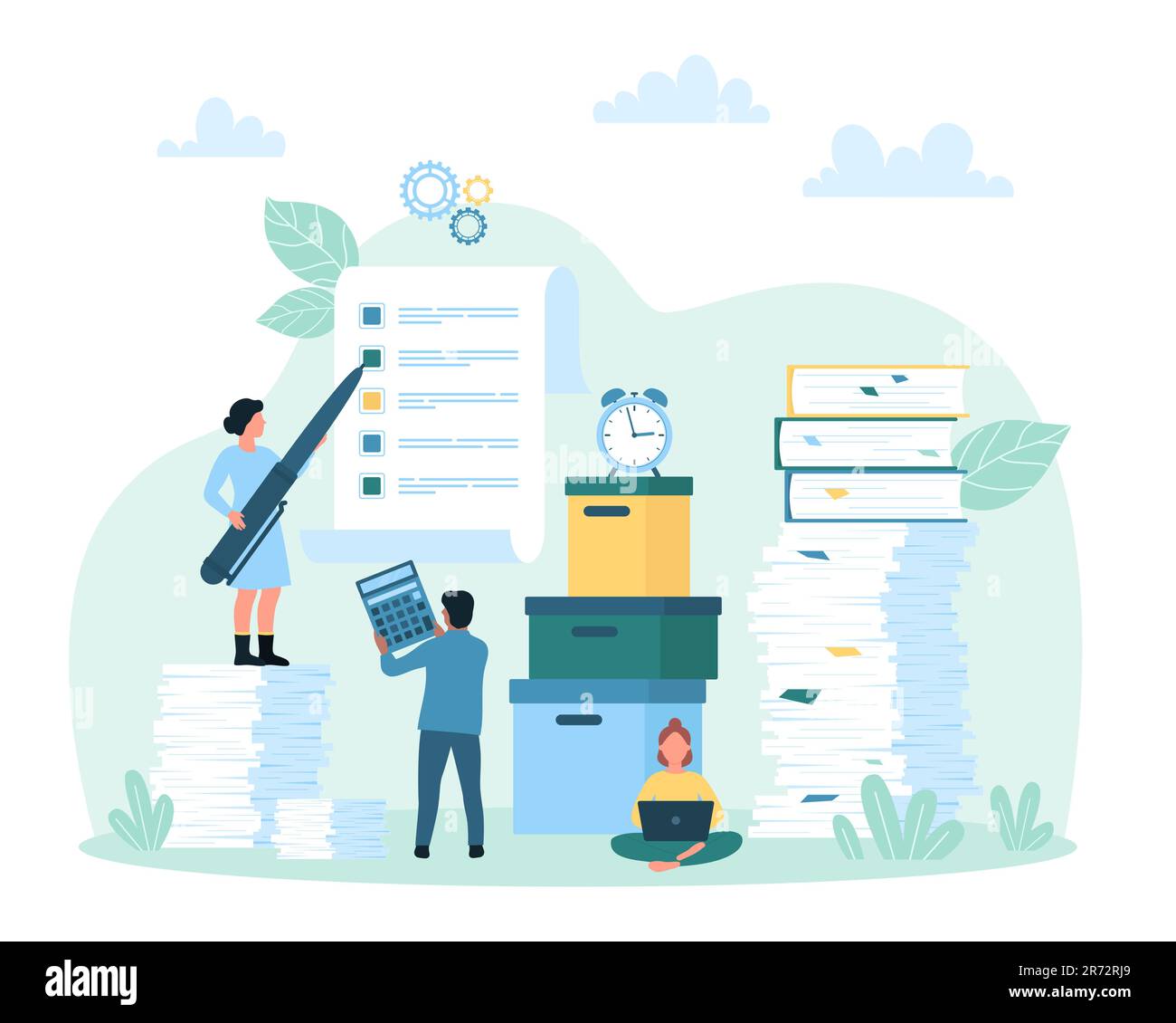 Office bureaucracy, checklist administration vector illustration