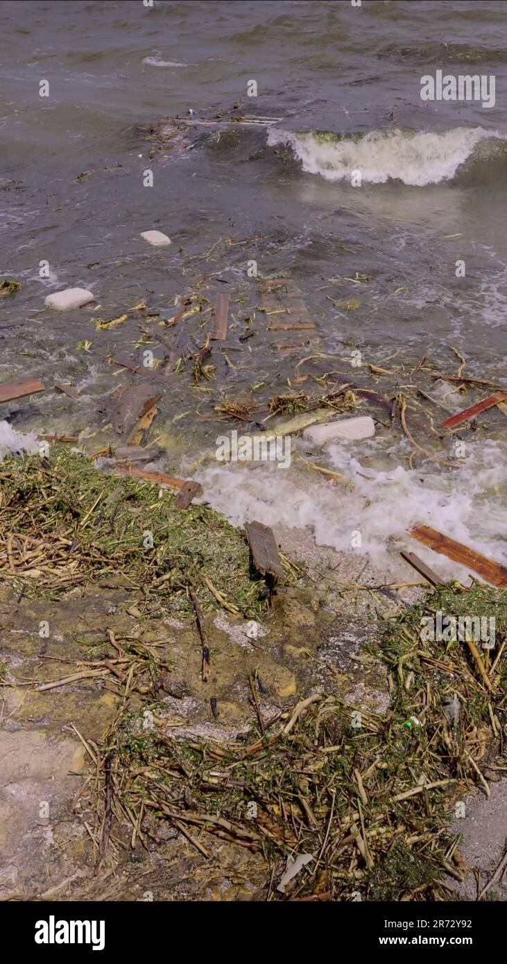 Floating debris has reached Black Sea beaches in Odessa, Ukraine. Environmental disaster caused