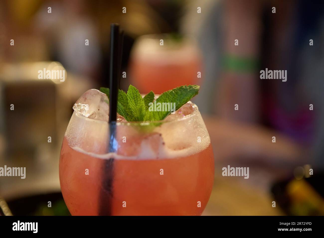 Summer cocktail menu. Cocktails stand in a row on the bar, space for text  Stock Photo - Alamy