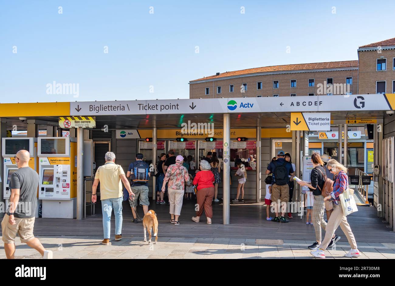 Venice, Italy - May 2023: ACTV ticket office at Piazzale Roma vaporetto water bus stop, in Venice Stock Photo