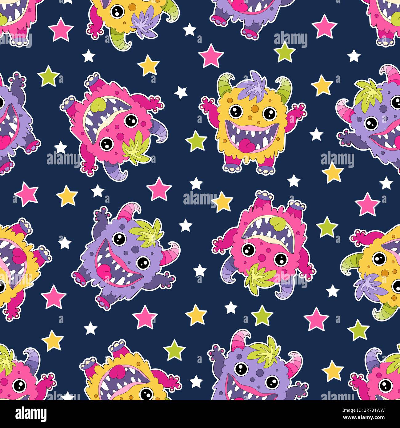 Seamless pattern with funny cartoon monsters. Vector Stock Vector Image ...