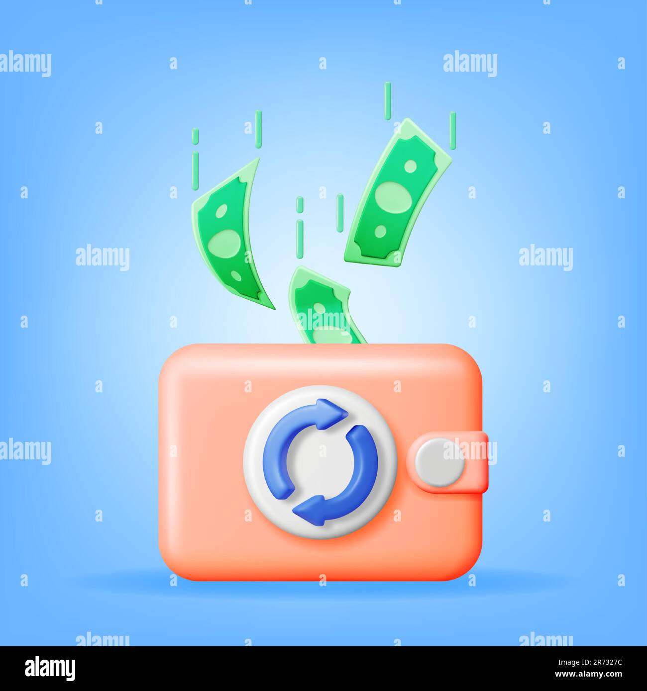 3D Round Arrow with Dollar Banknotes in Wallet Stock Vector