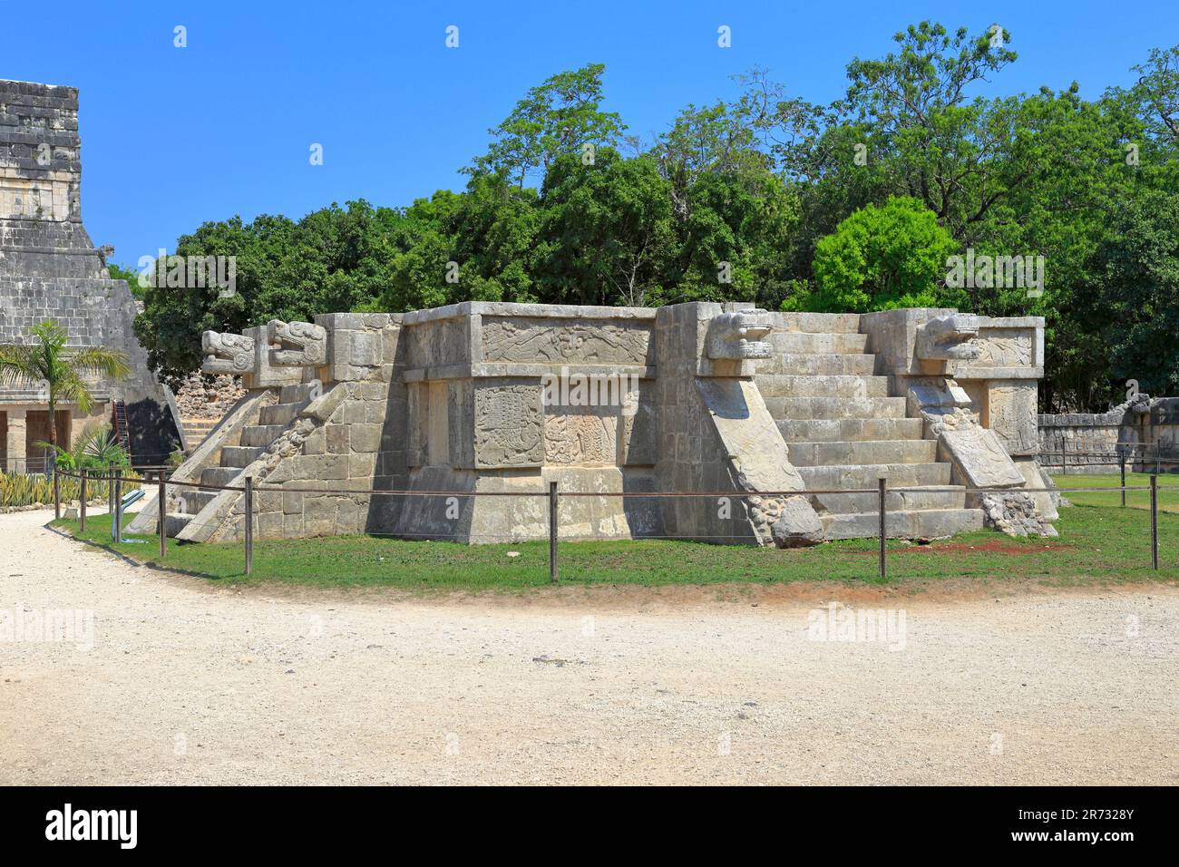 The Platform of the Eagles and Jaguars at Chichen Itza, Yucatan, Yucatan Peninsular, Mexico. Stock Photo