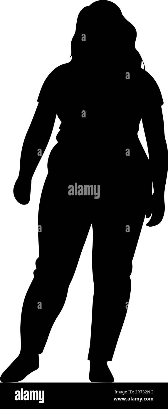 Overweight Woman silhouette isolated on white background Stock Vector