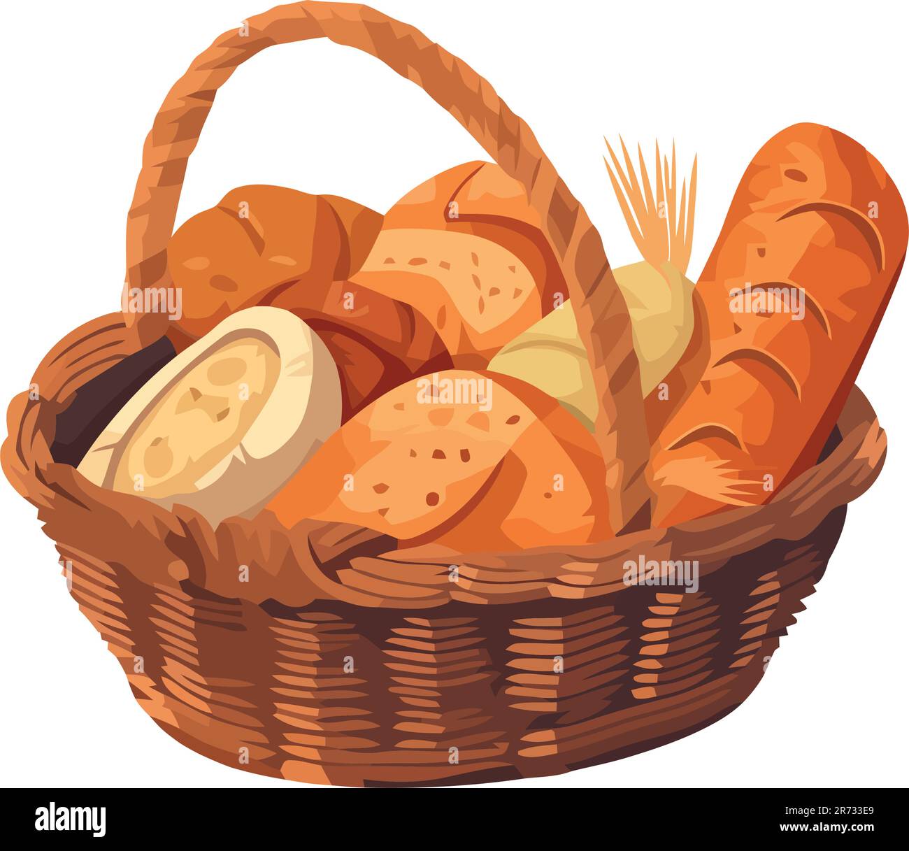 Fresh organic bread in wicker basket vector Stock Vector Image & Art ...