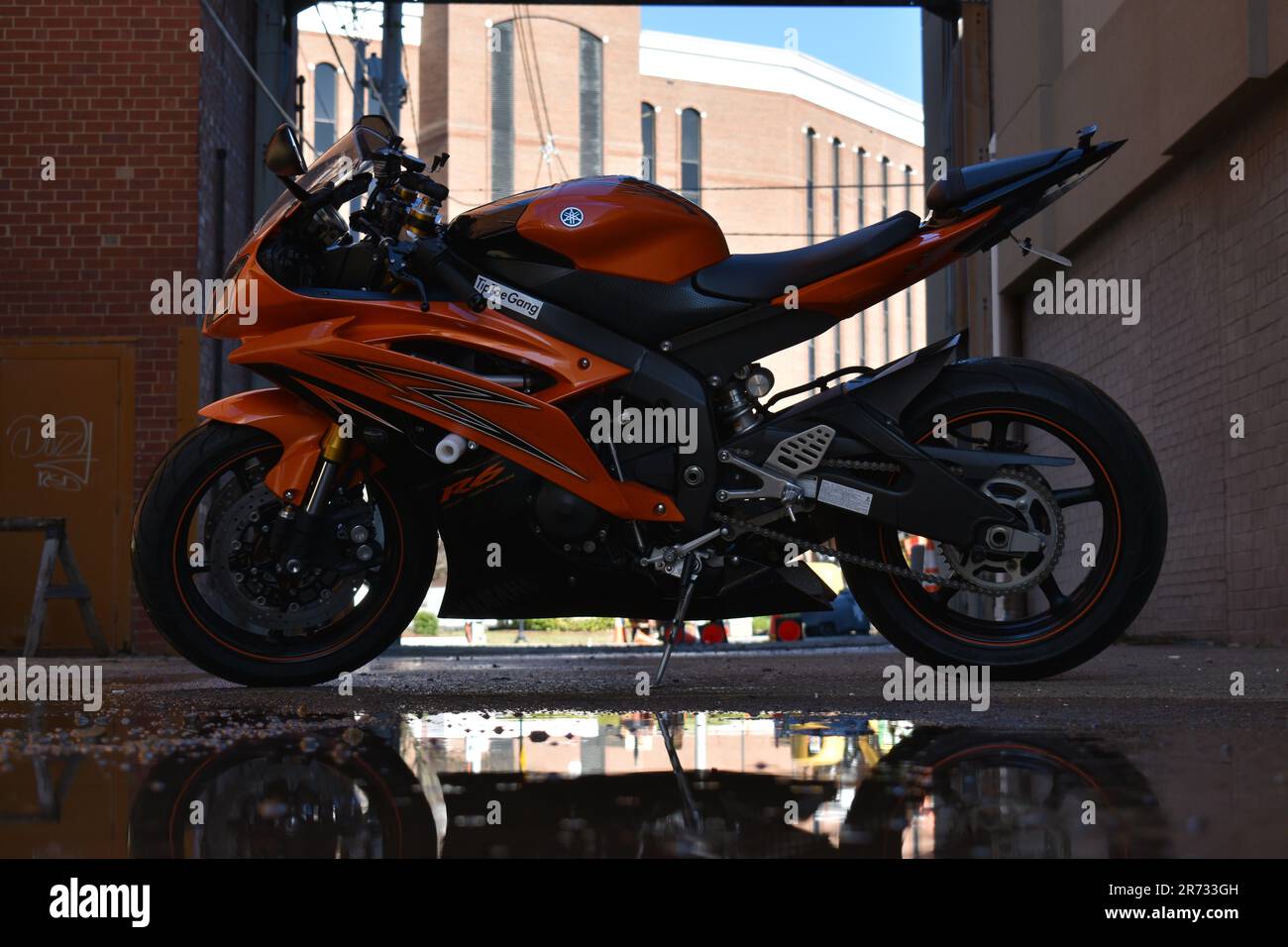 Orange Yamaha R6 Stock Photo