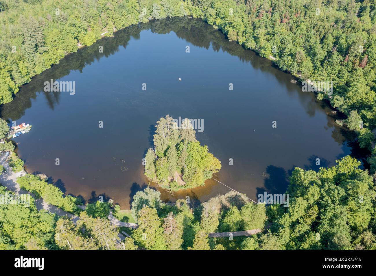 Lake Bergsee ('mountain lake') near Bad Saeckingen, island in the lake