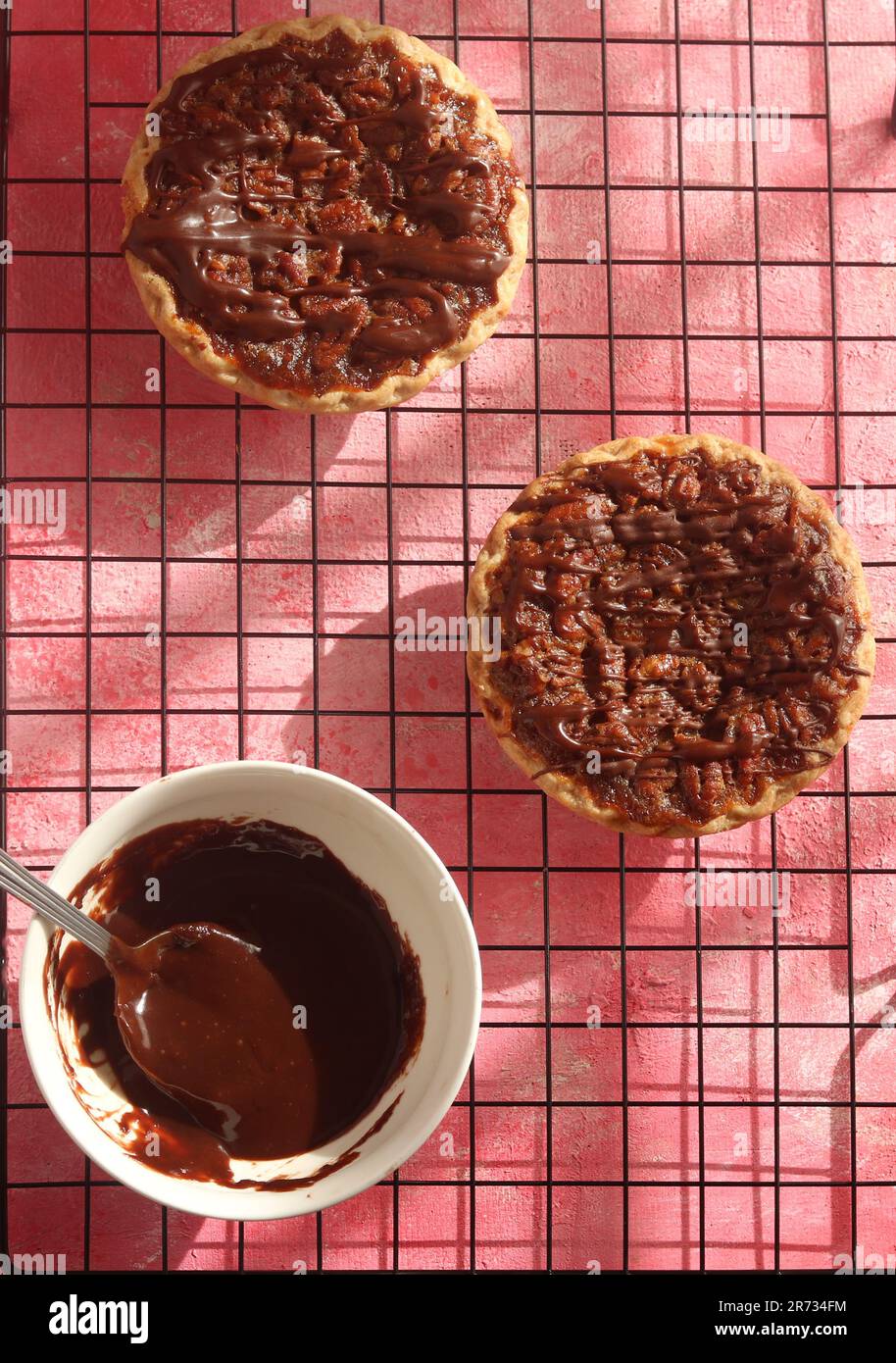 Pecan Chocolate Pie on a Cooling Rack Stock Photo