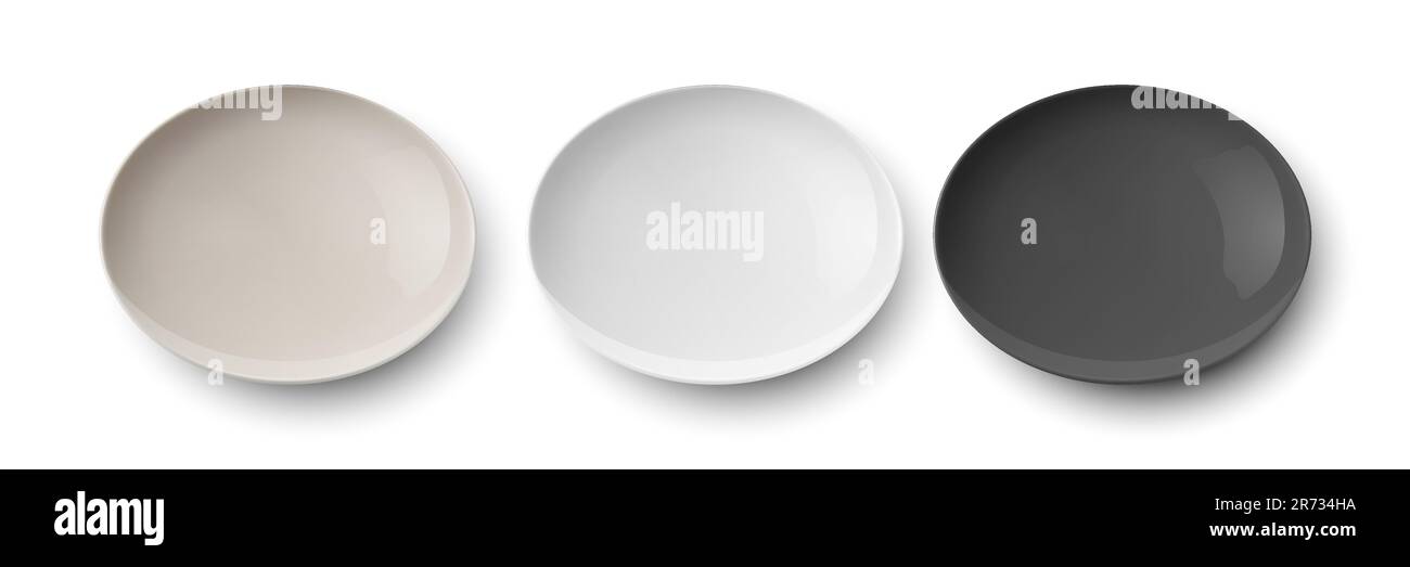 Vector 3d Realistic Beige, White, Black Empty Porcelain, Ceramic Plate ...