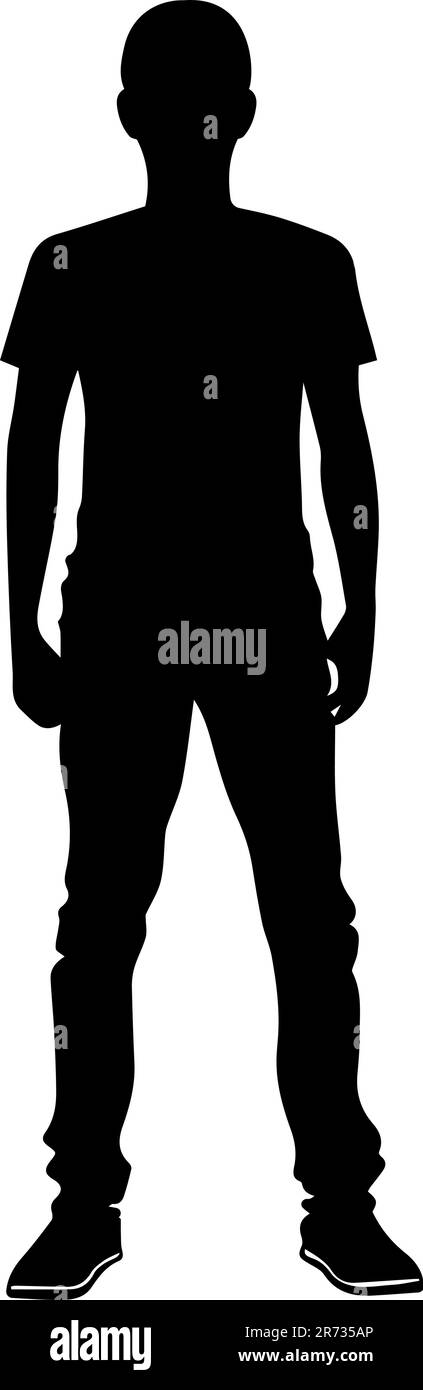 Young man standing wearing casual clothes silhouette isolated on white background Stock Vector