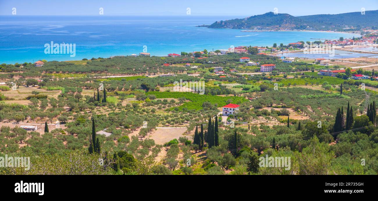 Zakynthos island coastal panoramic landscape on a sunny summer day. Greece. Popular tourist destination for summer vacation Stock Photo